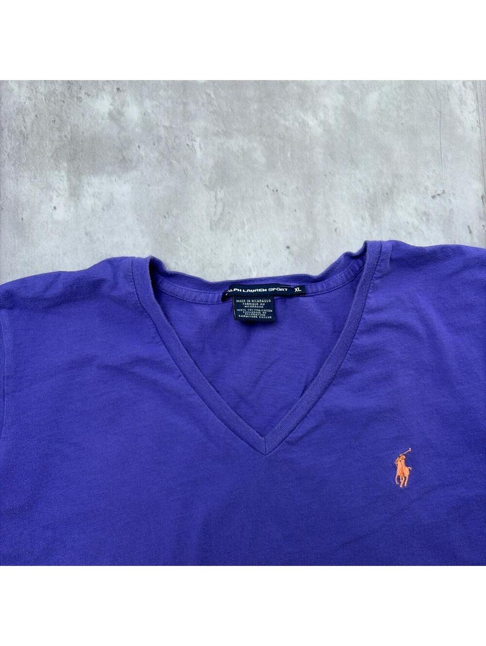 Y2K Purple Polo Ralph Lauren V-Neck T-Shirt - Picture 6 of 7